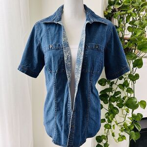 Tommy Hilfiger Blue Denim Stretchy Button Down Blouse Shirt - Womens Plus 18W